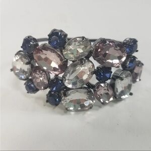 Gunmetal Gray Chunky Rhinestone Hinge Bangle Bracelet Wide